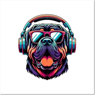 Neapolitan Mastiff as Smiling DJ with Headphones and Sunglasses Posters and Art